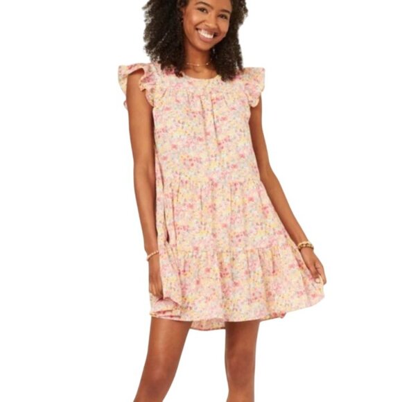 Hayden Los Angeles Floral Ruffle Sleeve Tiered Dress Pink Multi Size S - Picture 4 of 13